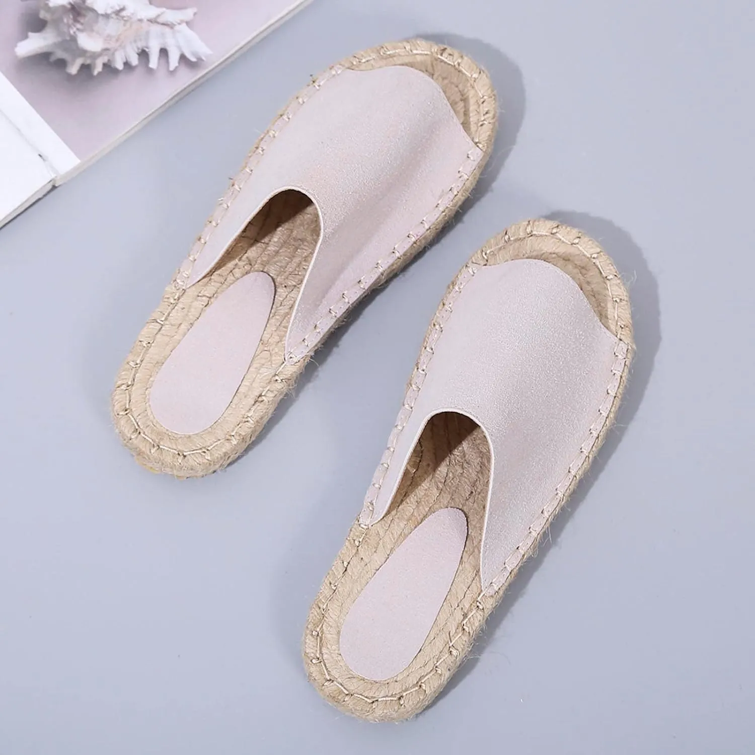 oiangi Espadrille Sandals for Women Flats Summer Casual Open Toe Slip On Slipper Lightweight Comfortable Handmade Sandals Outdoor Non-Slip Ladies Shoes
