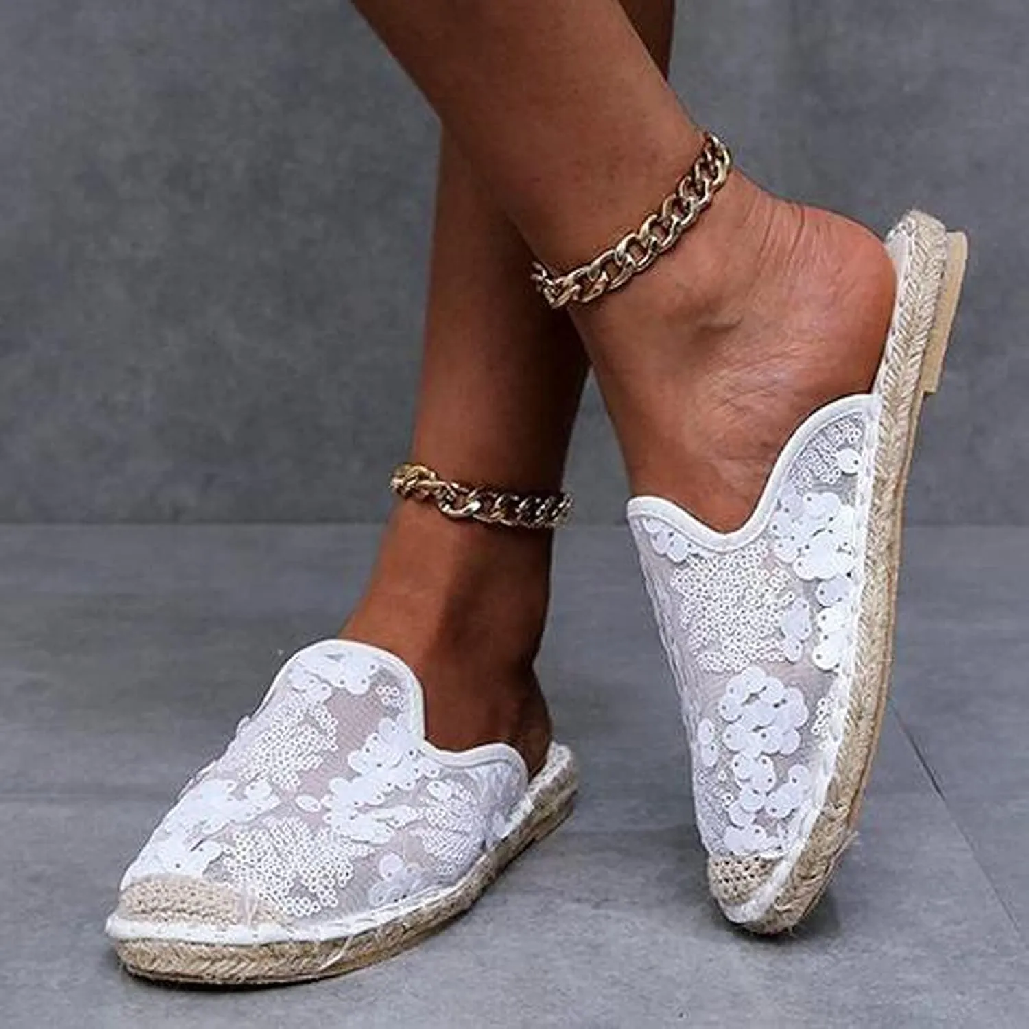 oiangi Sparkly Glitter Sandals for Women Casual Summer Closed Toe Slip-on Espadrille Flat Slipper Elegant Comfortable Home Outdoor Shoes Flip Flops