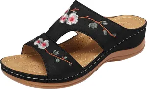 oiangi Women's Sandals Comfortable Wedge Sandals with Arch Support Summer Casual Fish Mouth Open Toe Slip-on Slipper Flower Hollow Platform Slides Flip Flops