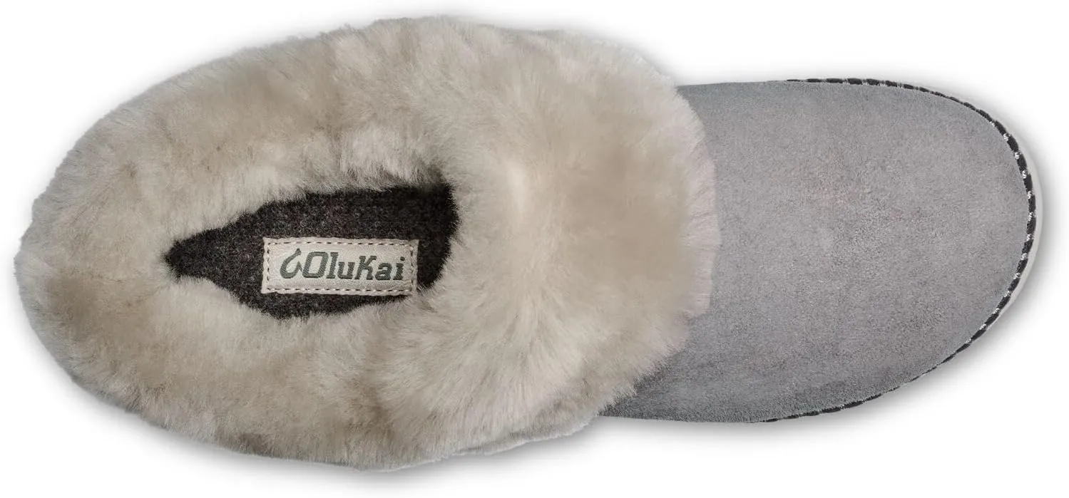 OLUKAI Ku'i Women's Slipper, Soft Full-Grain Leather & Wool Blend Footbed, Wet Grip Soles for Inside & Outside Wear, Cute & Comfortable Slip-On