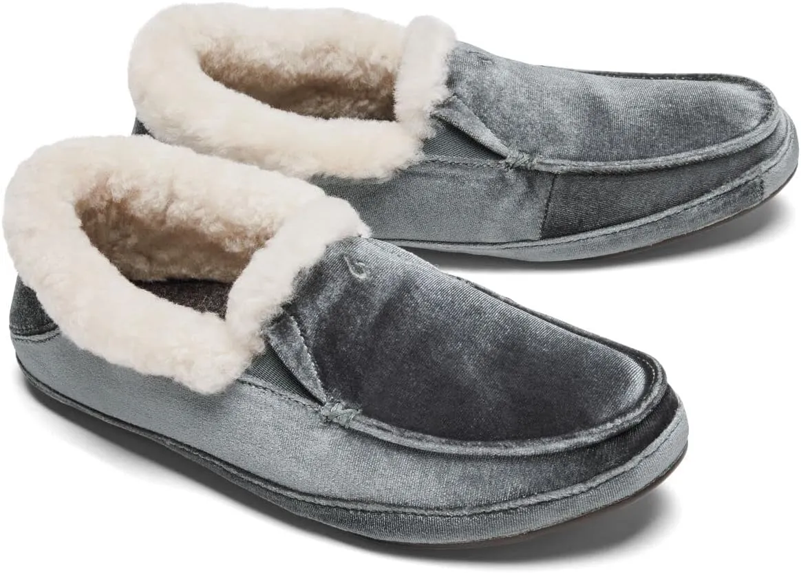 OLUKAI Ku'una Lanui Women's Slipper, Soft Velvet & Dual-Density PU Footbed for All-Day Comfort, Breathable & Supportive Drop-In-Heel, Cute & Casual Slip-On Design