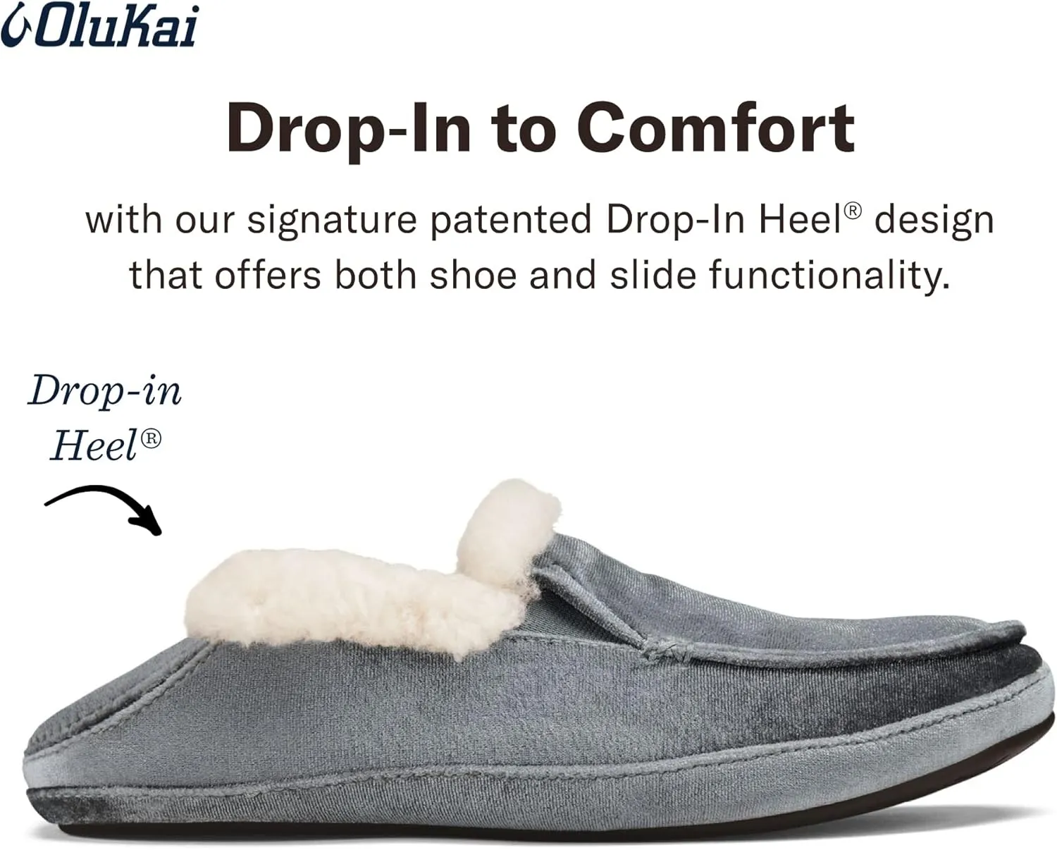 OLUKAI Ku'una Lanui Women's Slipper, Soft Velvet & Dual-Density PU Footbed for All-Day Comfort, Breathable & Supportive Drop-In-Heel, Cute & Casual Slip-On Design