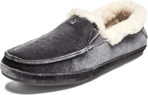 OLUKAI Ku'una Lanui Women's Slipper, Soft Velvet & Dual-Density PU Footbed for All-Day Comfort, Breathable & Supportive Drop-In-Heel, Cute & Casual Slip-On Design