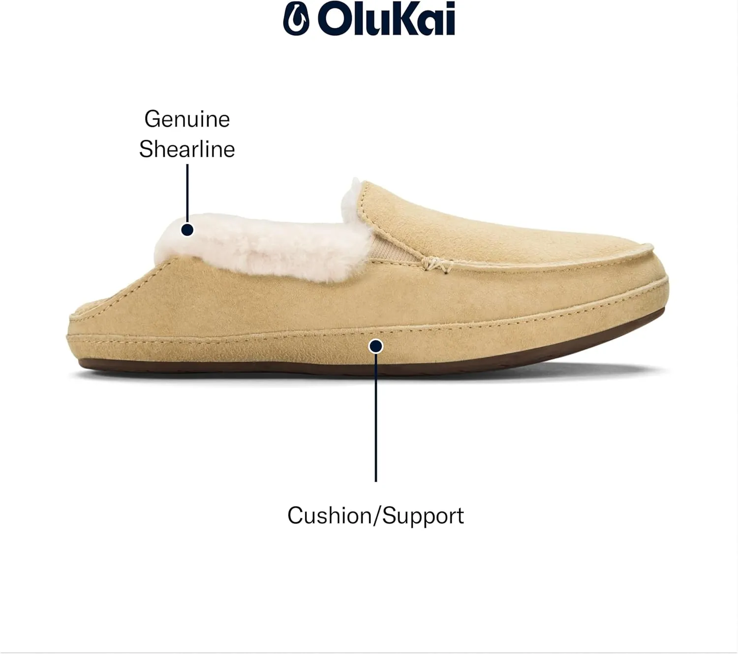 OLUKAI Ku'una Slipper, Women's Slip-On Shoes, Genuine Shearling & Premium Nubuck Leather, Drop-in Heel Design, Cozy & Ultra-Soft Comfort Fit