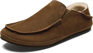 OLUKAI Moloa Slipper Men's Premium Leather Slip On Shoes, Soft Genuine Shearling Lining & Gel Insert, Drop-In Heel & All-Day Comfort