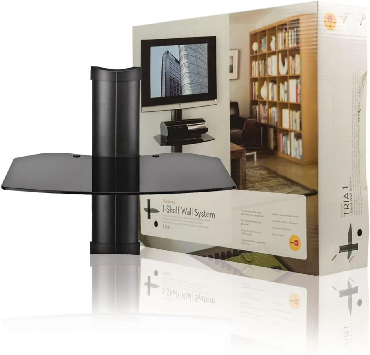 Omnimount Tria 1 B 1-Shelf Wall Furniture - Black/Dark Glass