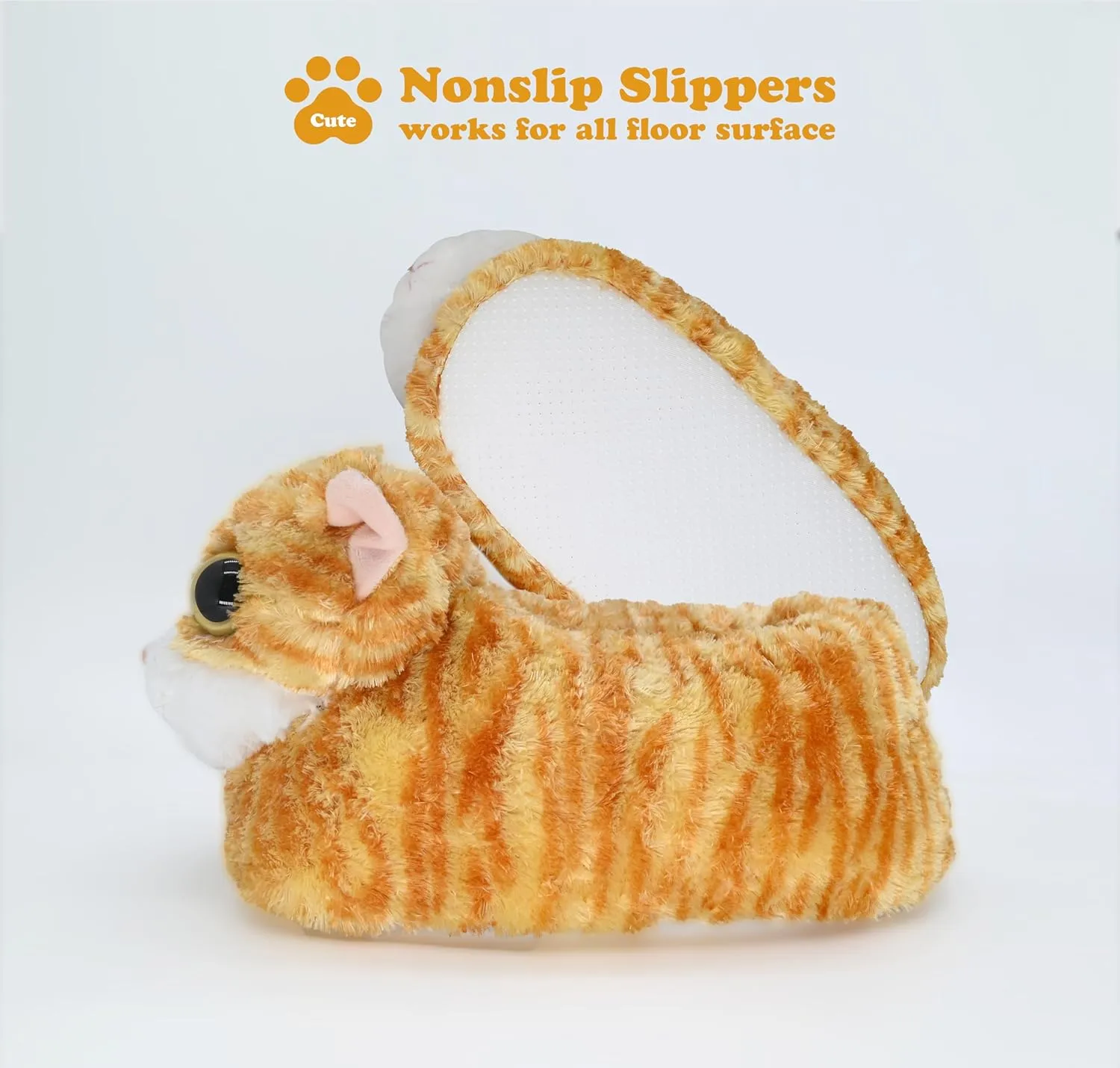 Onmygogo Indoor Fuzzy Winter Animal Cat Plush Slippers for Women Men Kids,Faux Fur,Warm House Slipper
