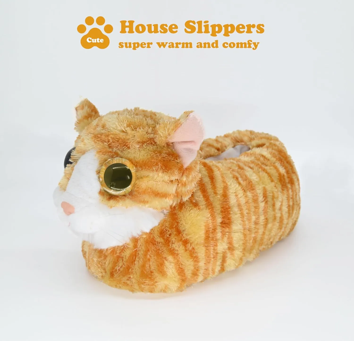 Onmygogo Indoor Fuzzy Winter Animal Cat Plush Slippers for Women Men Kids,Faux Fur,Warm House Slipper