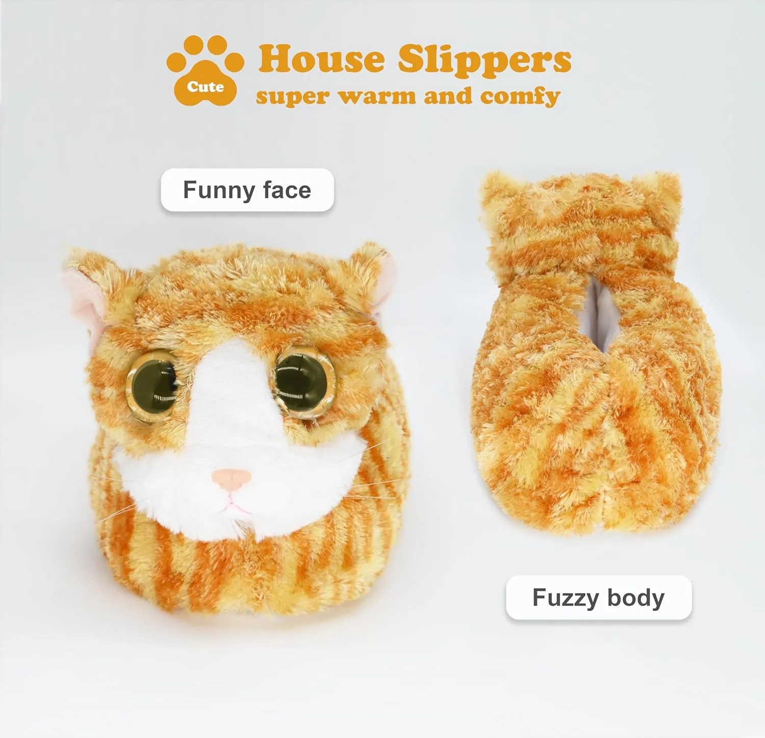 Onmygogo Indoor Fuzzy Winter Animal Cat Plush Slippers for Women Men Kids,Faux Fur,Warm House Slipper