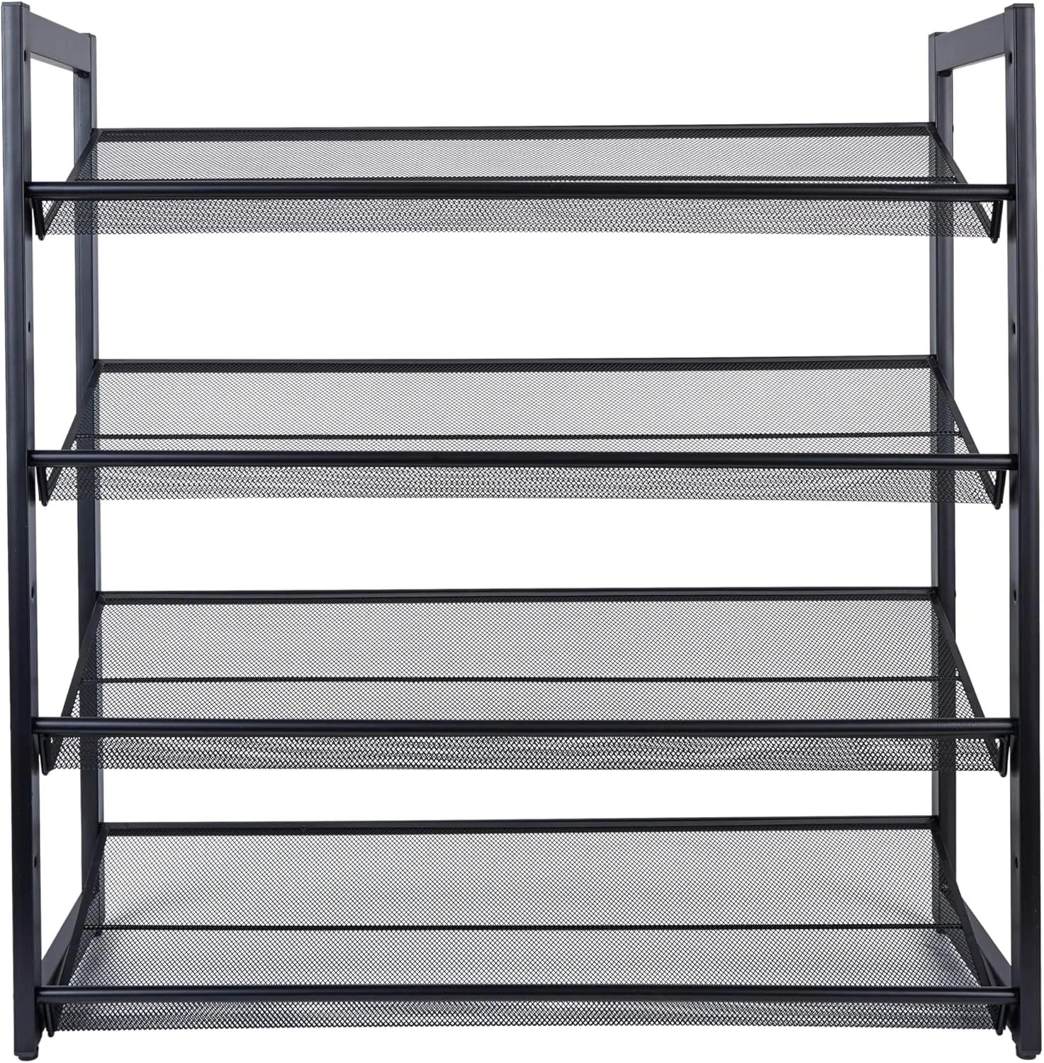 Organize It All 4 Tier Mesh Shoe Rack | Adjust to Flat or Incline Display | Iron Material | Fits 12-16 Pairs | Home Organization | Bedroom | Storage | Dimensions 29" D x 12" W x 29.8" H | Black |