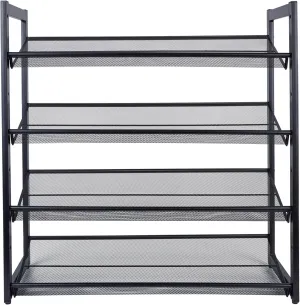 Organize It All 4 Tier Mesh Shoe Rack | Adjust to Flat or Incline Display | Iron Material | Fits 12-16 Pairs | Home Organization | Bedroom | Storage | Dimensions 29" D x 12" W x 29.8" H | Black |