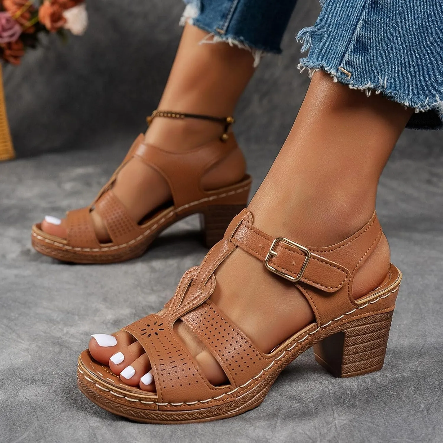 Orthopedic Sandals Women Wedge Shoes Comfortable Womens Sandal Dressy Summer Flip Flops Fashion Walking Wedges with Adjustable Ankle Buckle