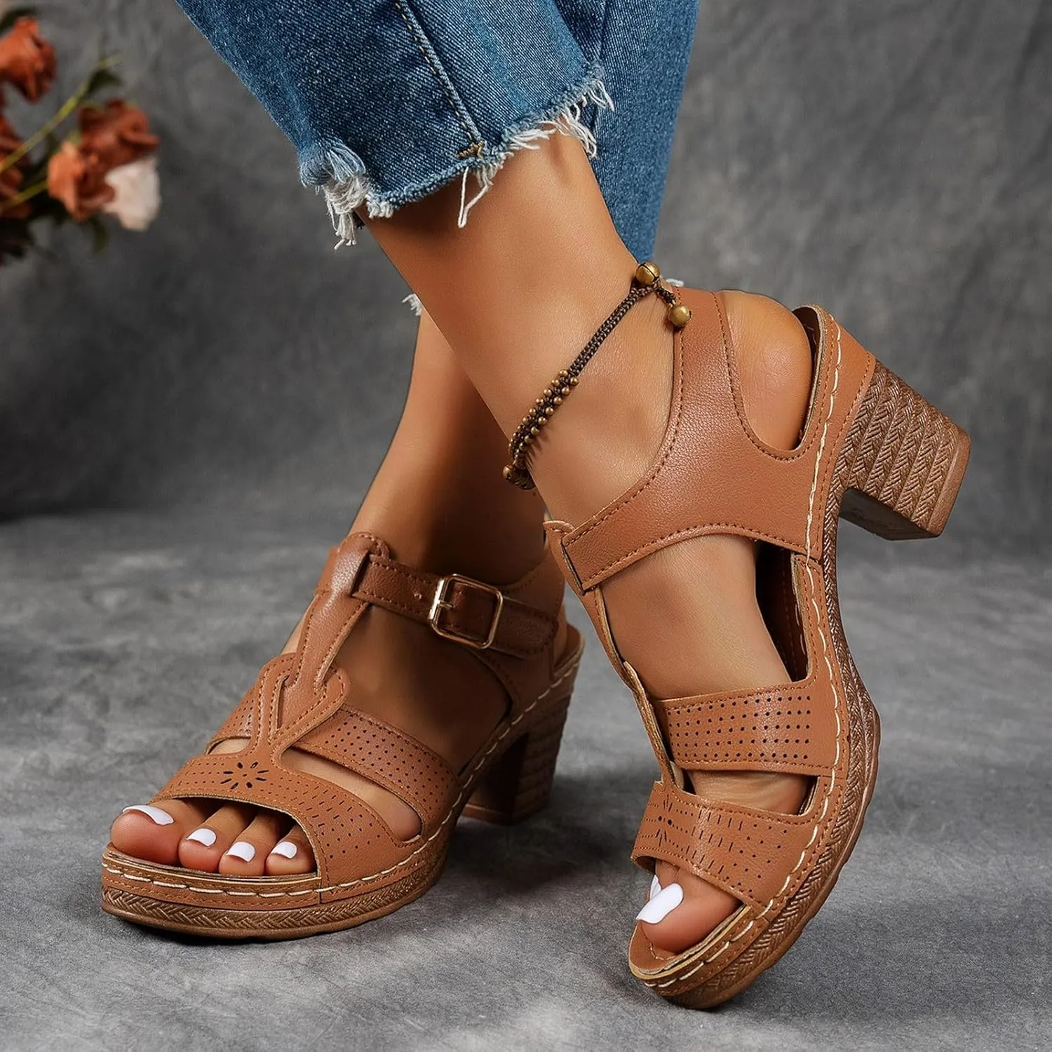 Orthopedic Sandals Women Wedge Shoes Comfortable Womens Sandal Dressy Summer Flip Flops Fashion Walking Wedges with Adjustable Ankle Buckle