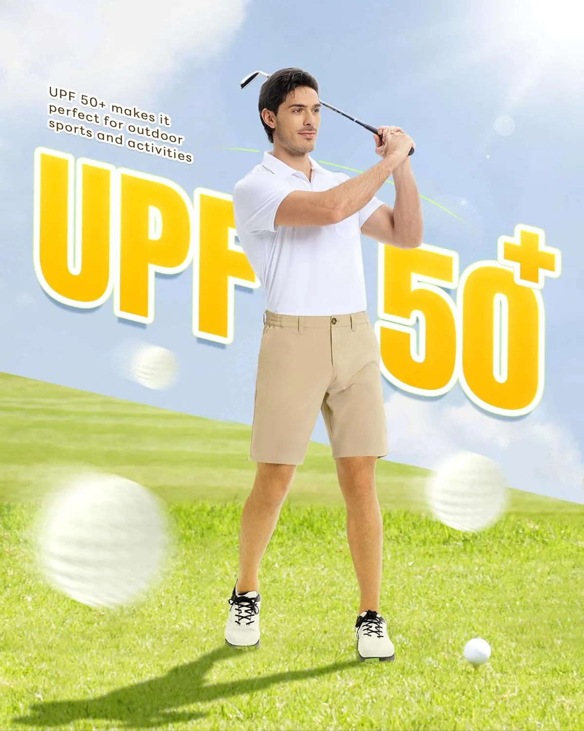 Outdoor Ventures Mens Golf Shorts 9 Inch Inseam Dry Fit Stretch UPF 50  Lightweight Quick Dry Flat Front with Pockets