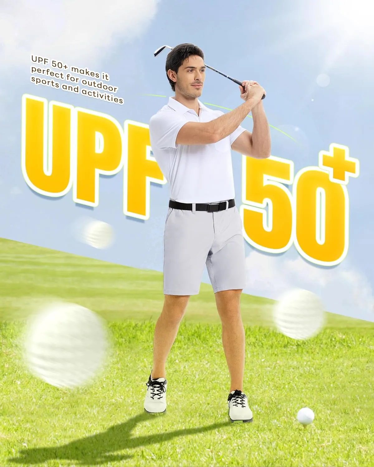 Outdoor Ventures Mens Golf Shorts 9 Inch Inseam Dry Fit Stretch UPF 50  Lightweight Quick Dry Flat Front with Pockets