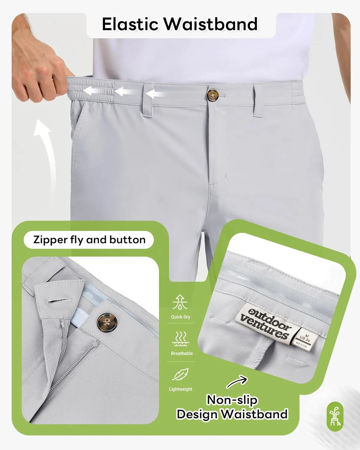 Outdoor Ventures Mens Golf Shorts 9 Inch Inseam Dry Fit Stretch UPF 50  Lightweight Quick Dry Flat Front with Pockets
