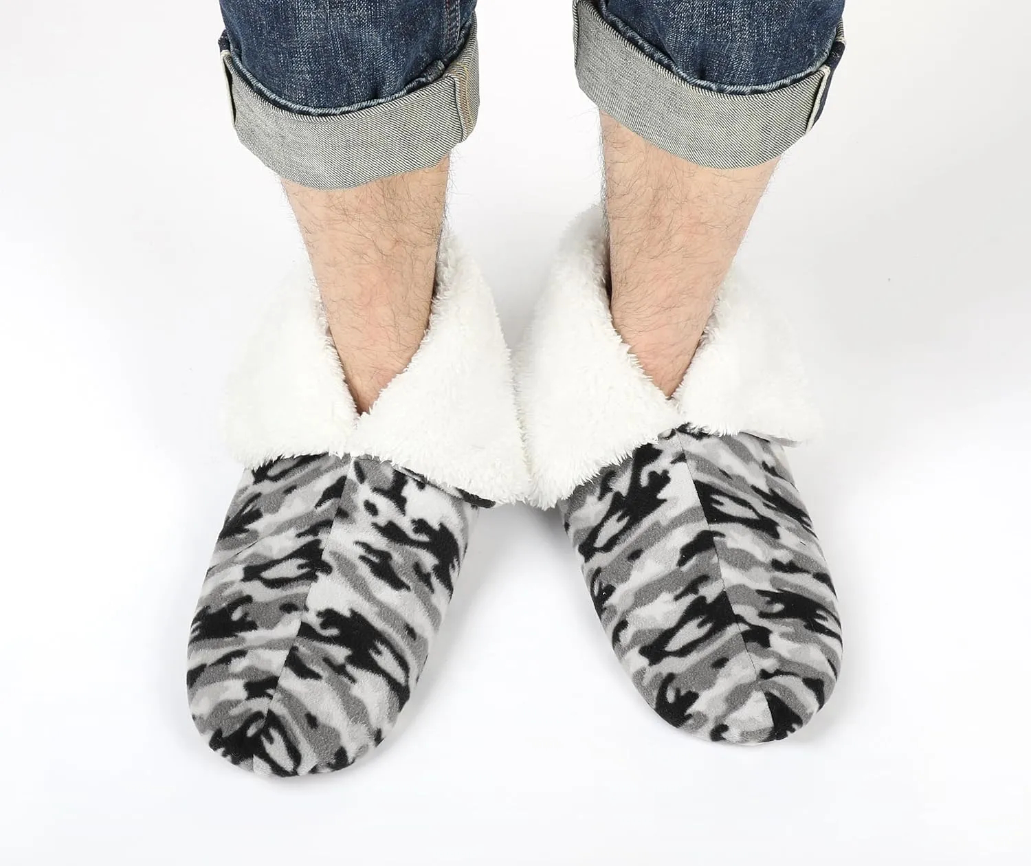 Panda Bros Men's Slipper Socks, Winter Non-Skid Warm Slipper Booties, Cozy Soft Indoor Socks with Fluffy Sherpa Lined