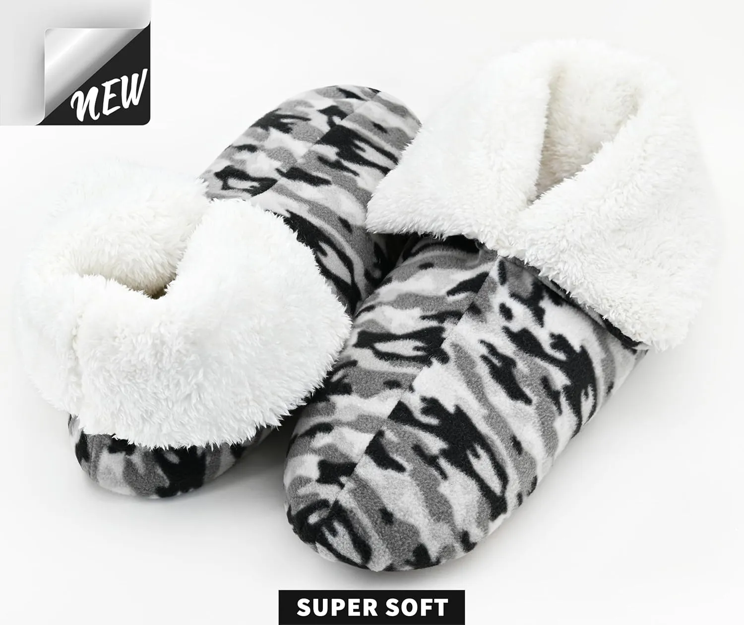 Panda Bros Men's Slipper Socks, Winter Non-Skid Warm Slipper Booties, Cozy Soft Indoor Socks with Fluffy Sherpa Lined