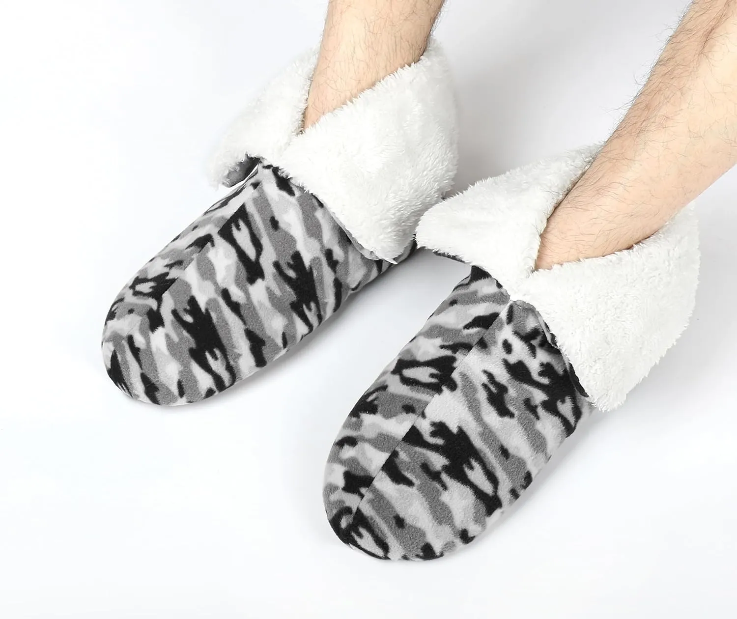 Panda Bros Men's Slipper Socks, Winter Non-Skid Warm Slipper Booties, Cozy Soft Indoor Socks with Fluffy Sherpa Lined