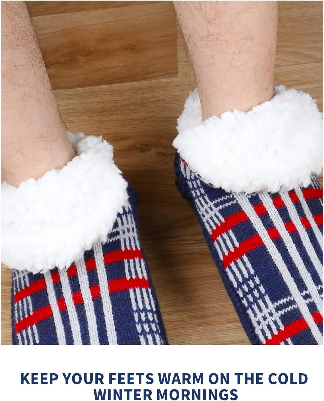 Panda Bros Mens Super Soft Warm Cozy Fuzzy Fleece-lined Winter Slipper socks With Grips, Size 6-11