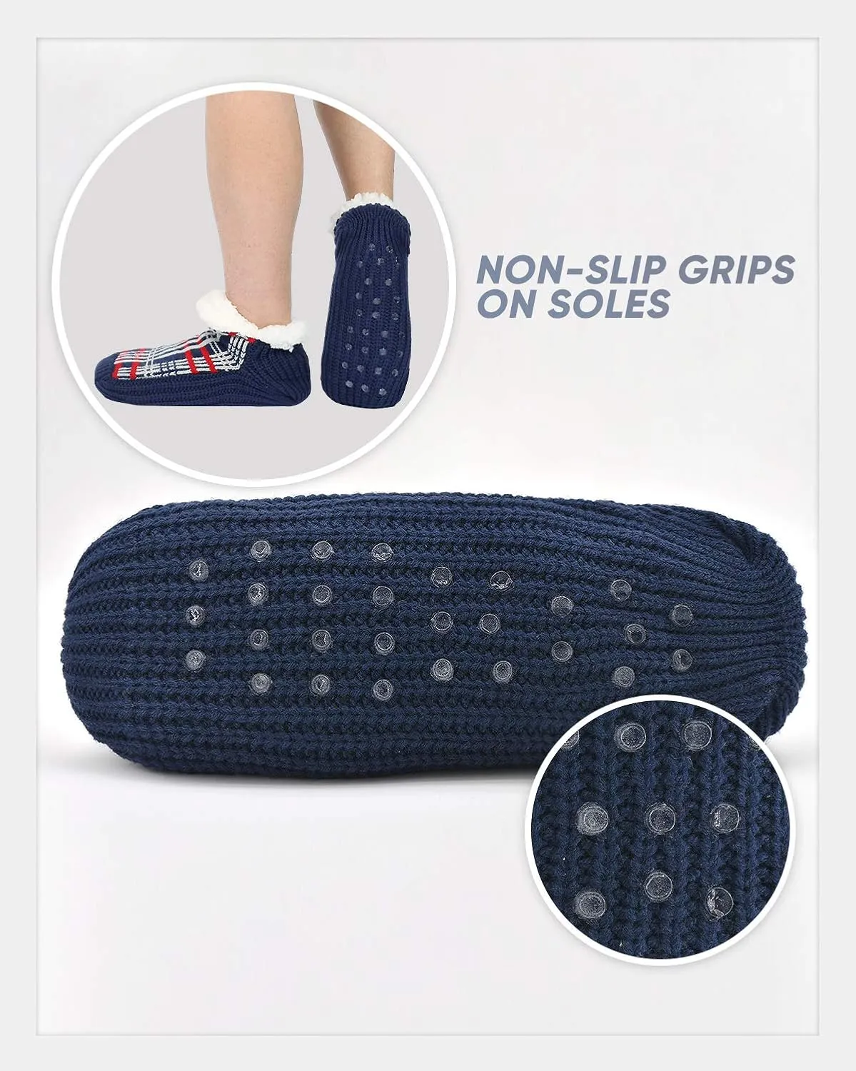 Panda Bros Mens Super Soft Warm Cozy Fuzzy Fleece-lined Winter Slipper socks With Grips, Size 6-11