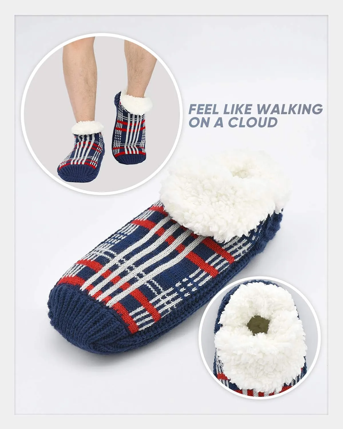 Panda Bros Mens Super Soft Warm Cozy Fuzzy Fleece-lined Winter Slipper socks With Grips, Size 6-11