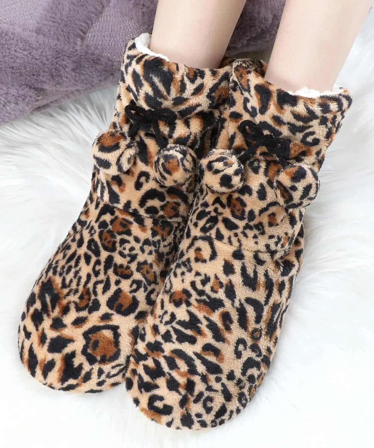 Panda Bros Women's Slipper Sock Indoor Super Soft Warm Fuzzy Lined Booties Slippers, Winter Fluffy House Socks with Grippers