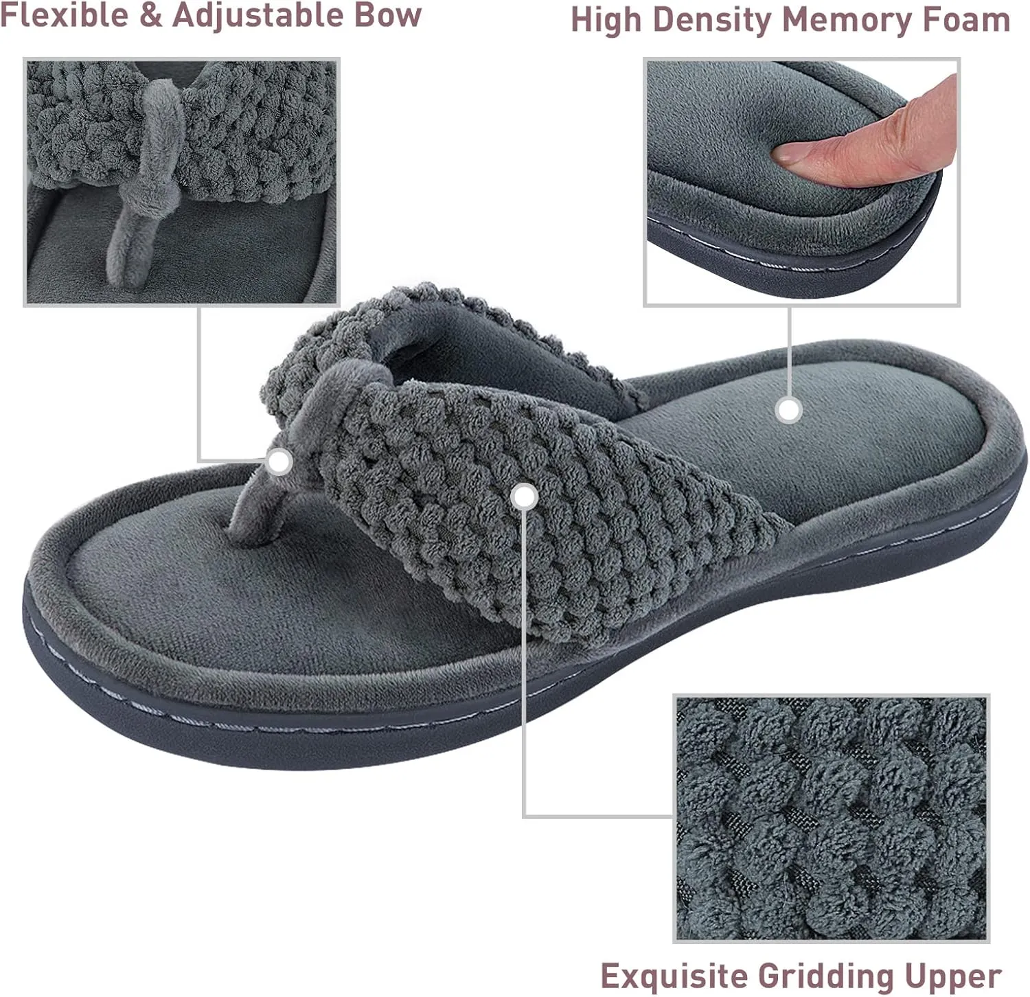 Parlovable Women's Flip Flop Slippers Memory Foam Slip on Thong Slipper, Breathable Cozy Open Toe House Shoes, Anti-Skid Rubber Sole Sandal Indoor Outdoor