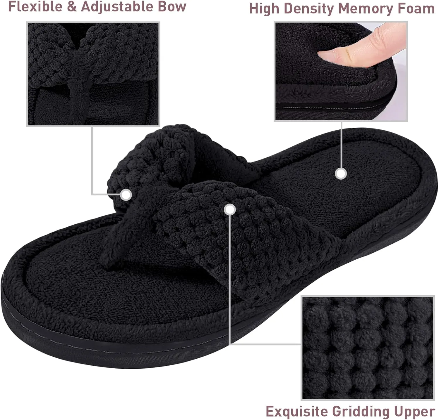 Parlovable Women's Flip Flop Slippers Memory Foam Slip on Thong Slipper, Breathable Cozy Open Toe House Shoes, Anti-Skid Rubber Sole Sandal Indoor Outdoor