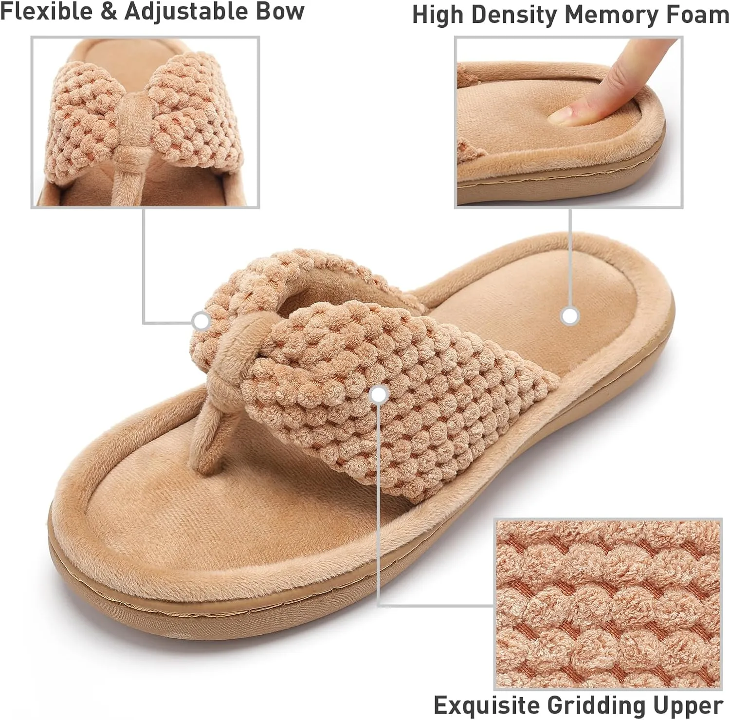 Parlovable Women's Flip Flop Slippers Memory Foam Slip on Thong Slipper, Breathable Cozy Open Toe House Shoes, Anti-Skid Rubber Sole Sandal Indoor Outdoor