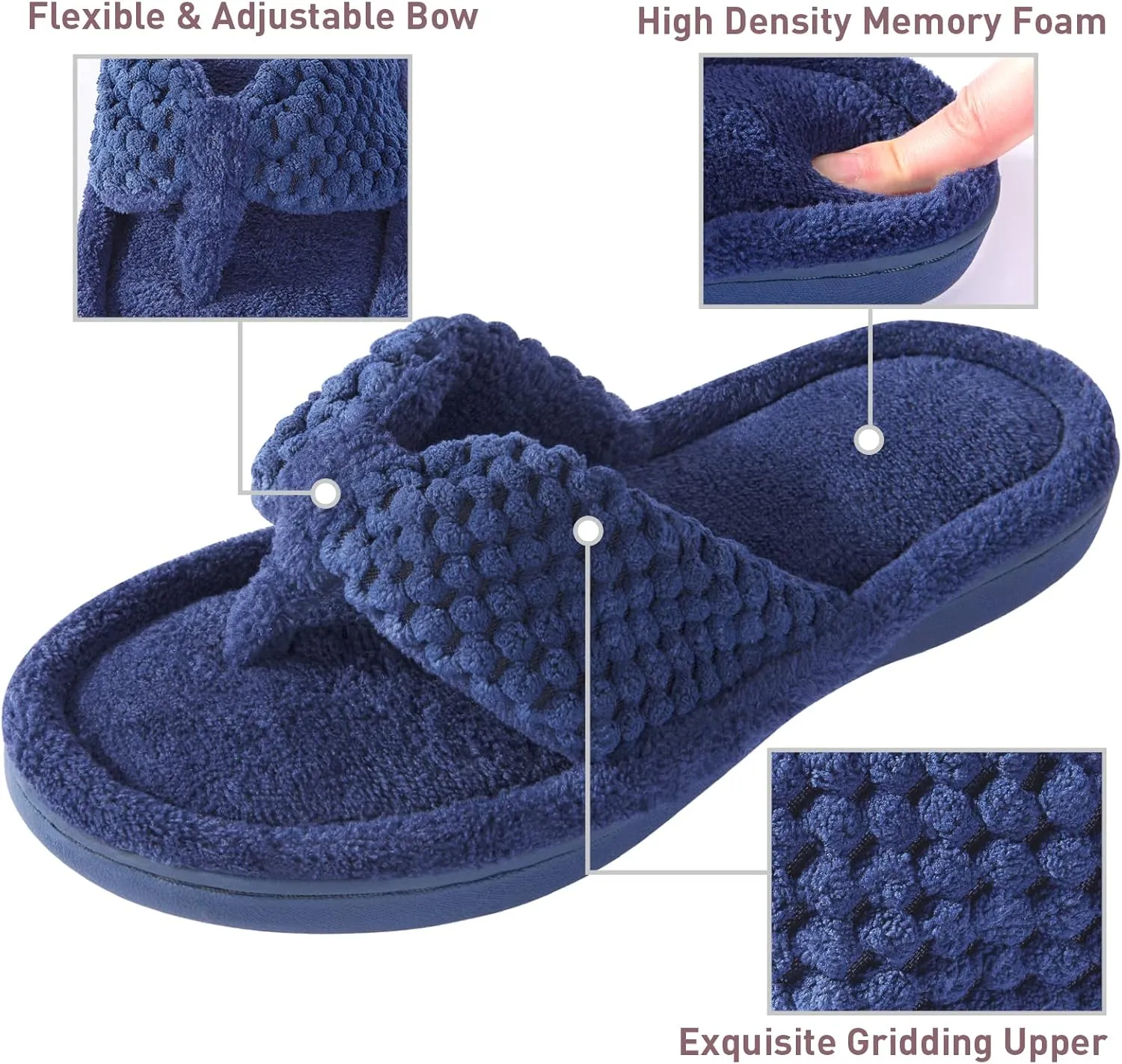 Parlovable Women's Flip Flop Slippers Memory Foam Slip on Thong Slipper, Breathable Cozy Open Toe House Shoes, Anti-Skid Rubber Sole Sandal Indoor Outdoor