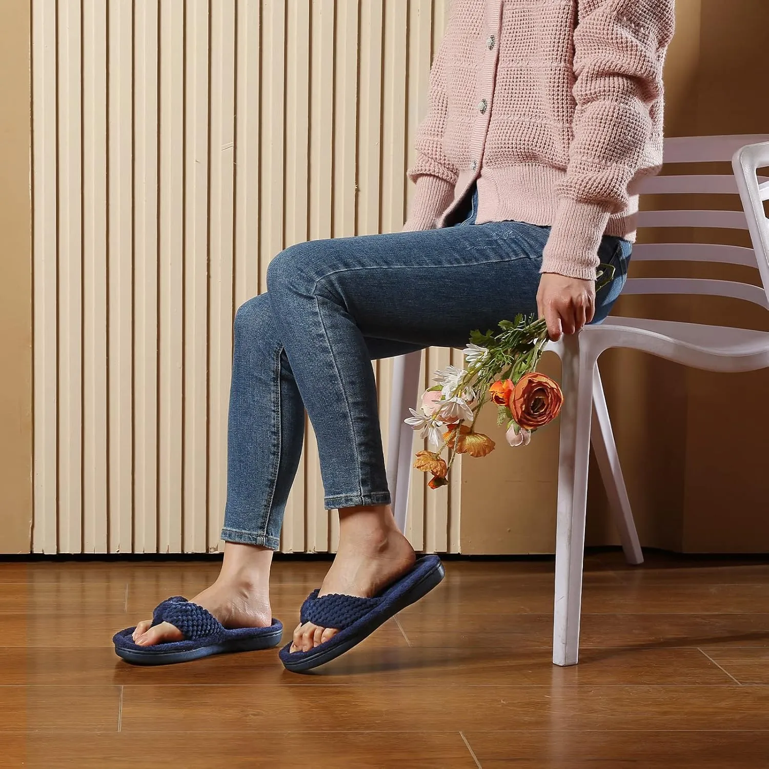 Parlovable Women's Flip Flop Slippers Memory Foam Slip on Thong Slipper, Breathable Cozy Open Toe House Shoes, Anti-Skid Rubber Sole Sandal Indoor Outdoor