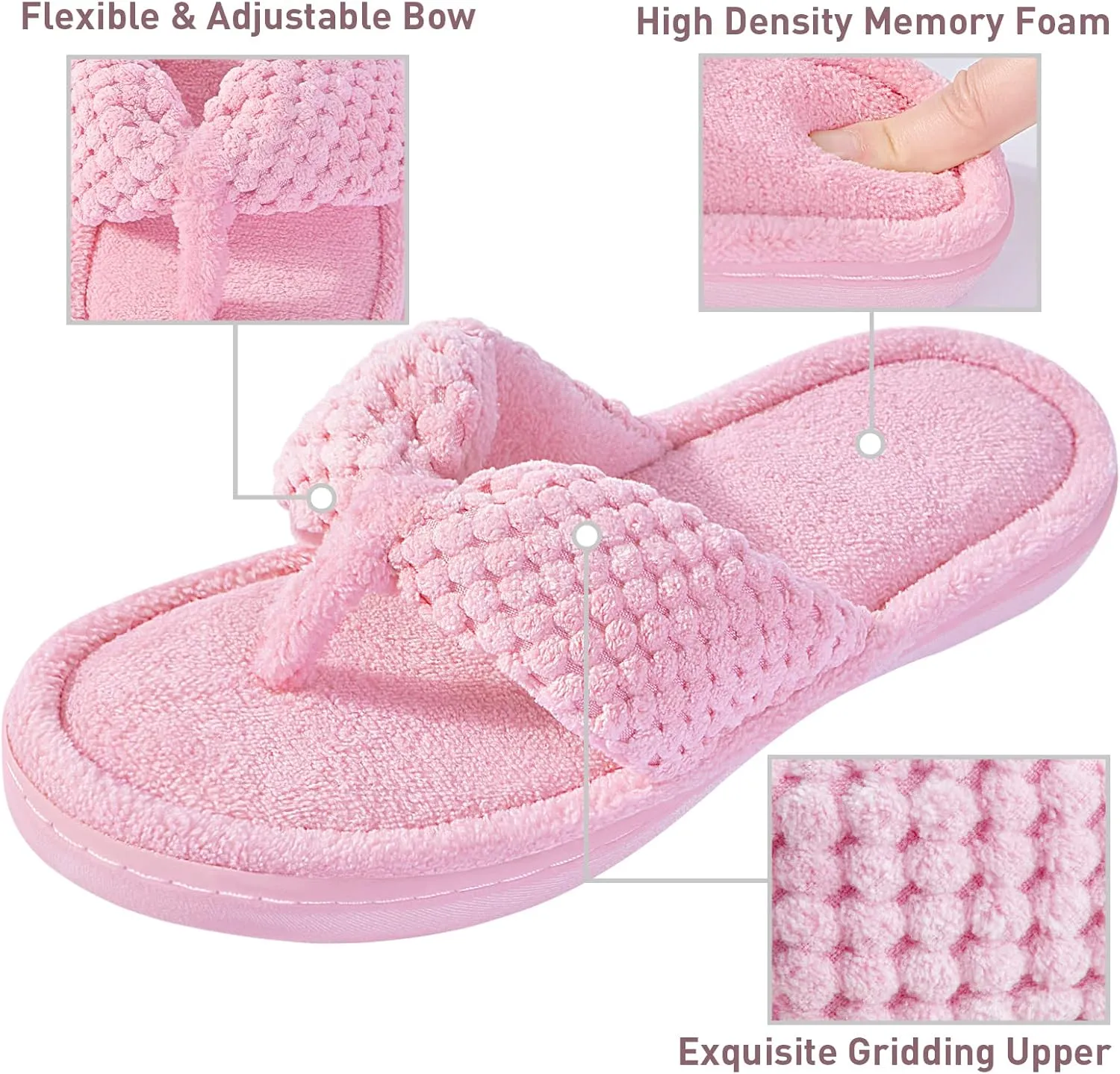 Parlovable Women's Flip Flop Slippers Memory Foam Slip on Thong Slipper, Breathable Cozy Open Toe House Shoes, Anti-Skid Rubber Sole Sandal Indoor Outdoor