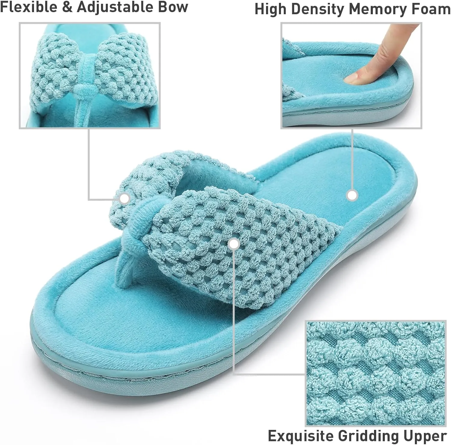 Parlovable Women's Flip Flop Slippers Memory Foam Slip on Thong Slipper, Breathable Cozy Open Toe House Shoes, Anti-Skid Rubber Sole Sandal Indoor Outdoor