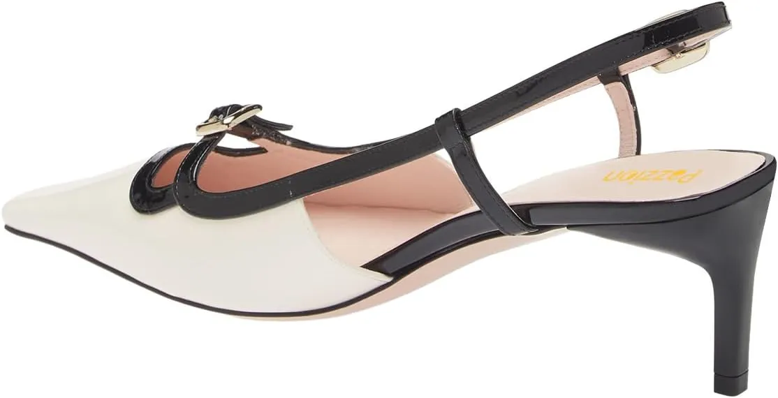 Pazzion Women's Square Toe Stiletto Heeled Slingback Pumps Mid Heel Backstrap Buckle Slip On Sandal Casual Outdoor Dress Shoes Size 4-16 US