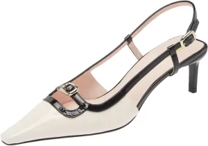 Pazzion Women's Square Toe Stiletto Heeled Slingback Pumps Mid Heel Backstrap Buckle Slip On Sandal Casual Outdoor Dress Shoes Size 4-16 US
