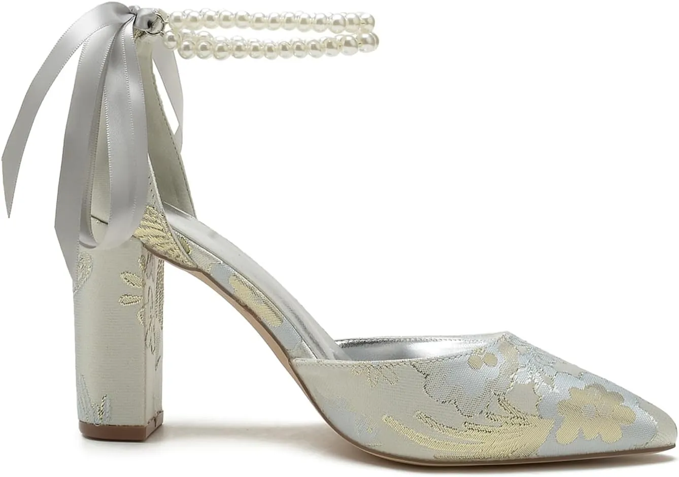 Pearl Bridal Silk Wedding Shoes Buckle Pointed Toe Women Satin Pumps High Heel Prom Shoes