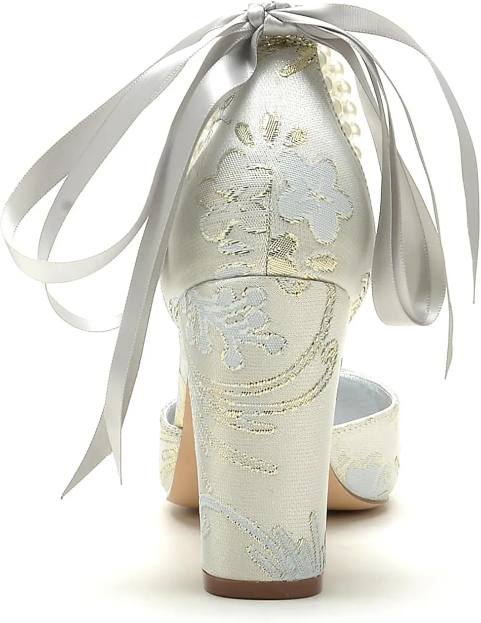 Pearl Bridal Silk Wedding Shoes Buckle Pointed Toe Women Satin Pumps High Heel Prom Shoes
