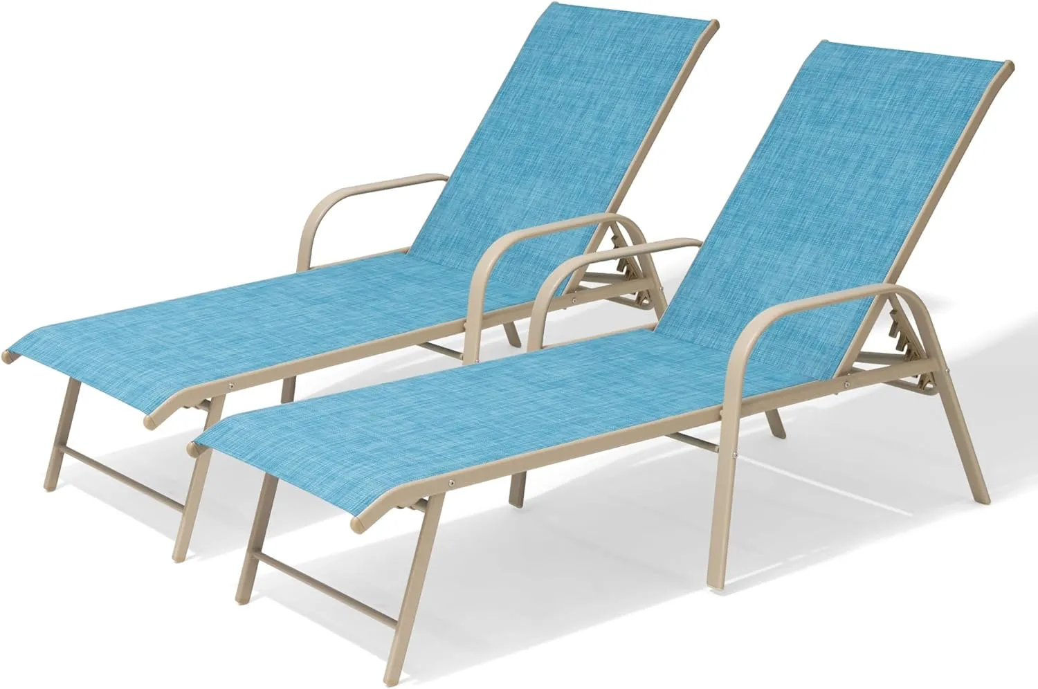 Pellebant Aluminum Outdoor Lounge Chairs Set of 2, Pool Chaise Patio Chairs with Adjustable Backrest & Armrest for Lawn, Yard(2pcs,Blue)