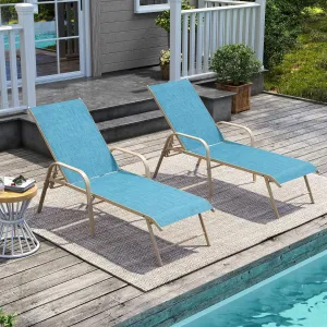 Pellebant Aluminum Outdoor Lounge Chairs Set of 2, Pool Chaise Patio Chairs with Adjustable Backrest & Armrest for Lawn, Yard(2pcs,Blue)