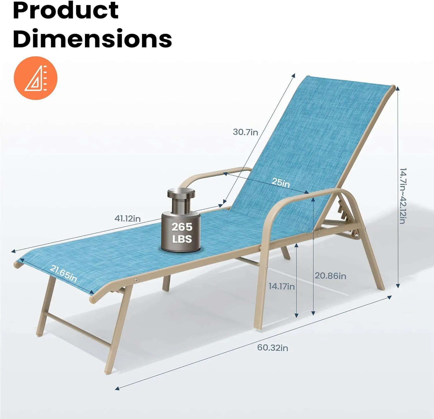 Pellebant Aluminum Outdoor Lounge Chairs Set of 2, Pool Chaise Patio Chairs with Adjustable Backrest & Armrest for Lawn, Yard(2pcs,Blue)
