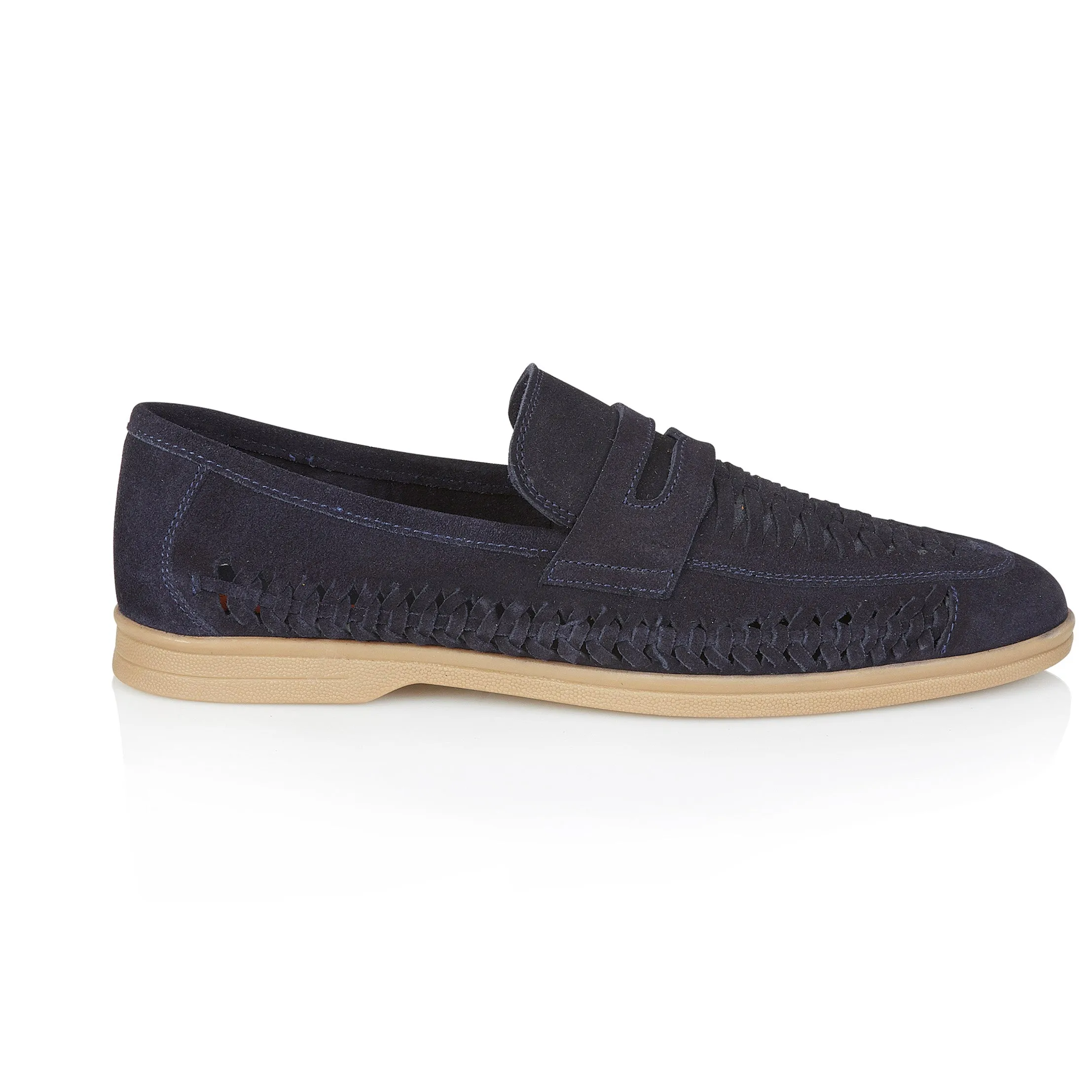 Perth Suede Leather Woven Loafers - Navy