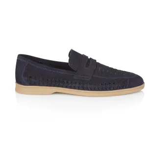 Perth Suede Leather Woven Loafers - Navy