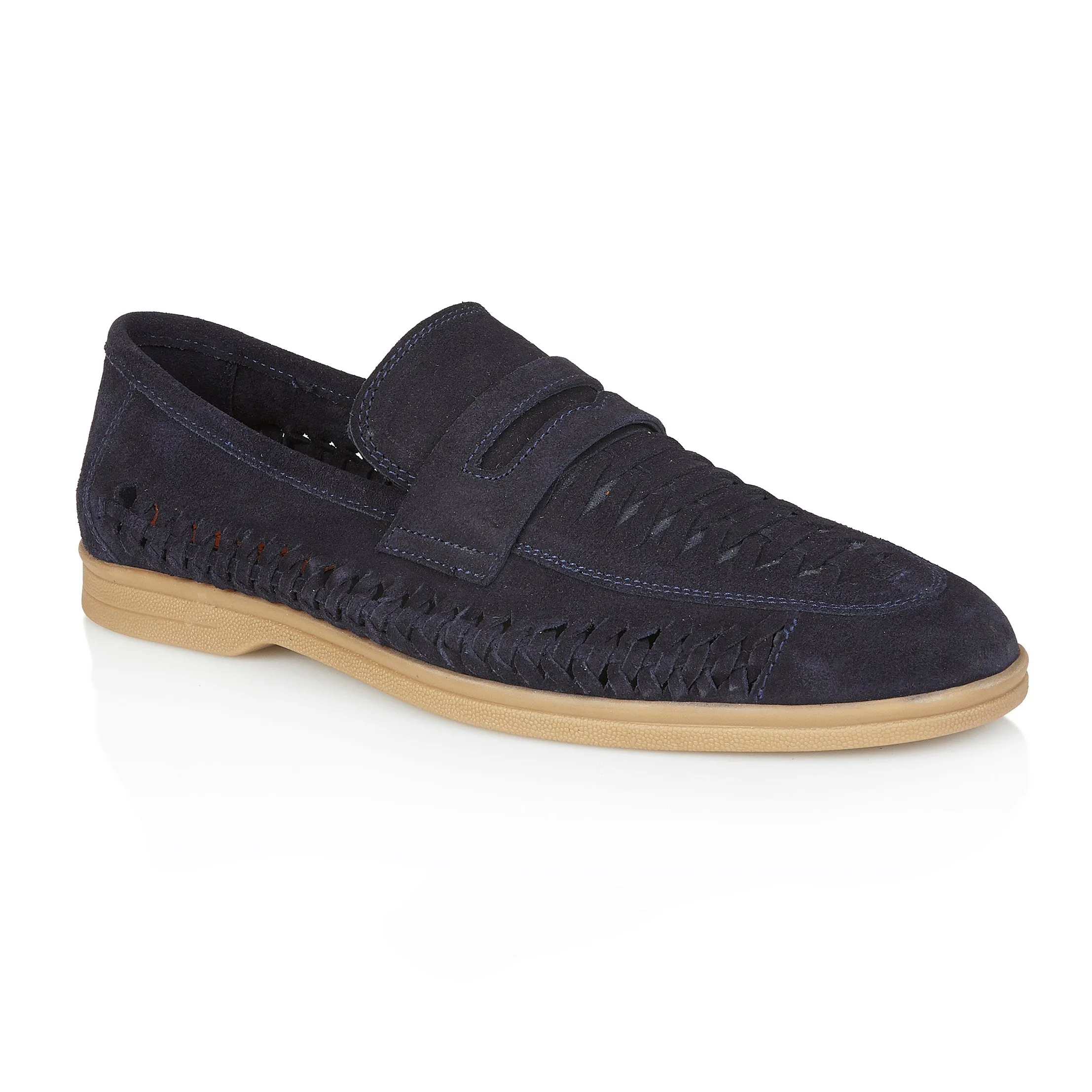 Perth Suede Leather Woven Loafers - Navy