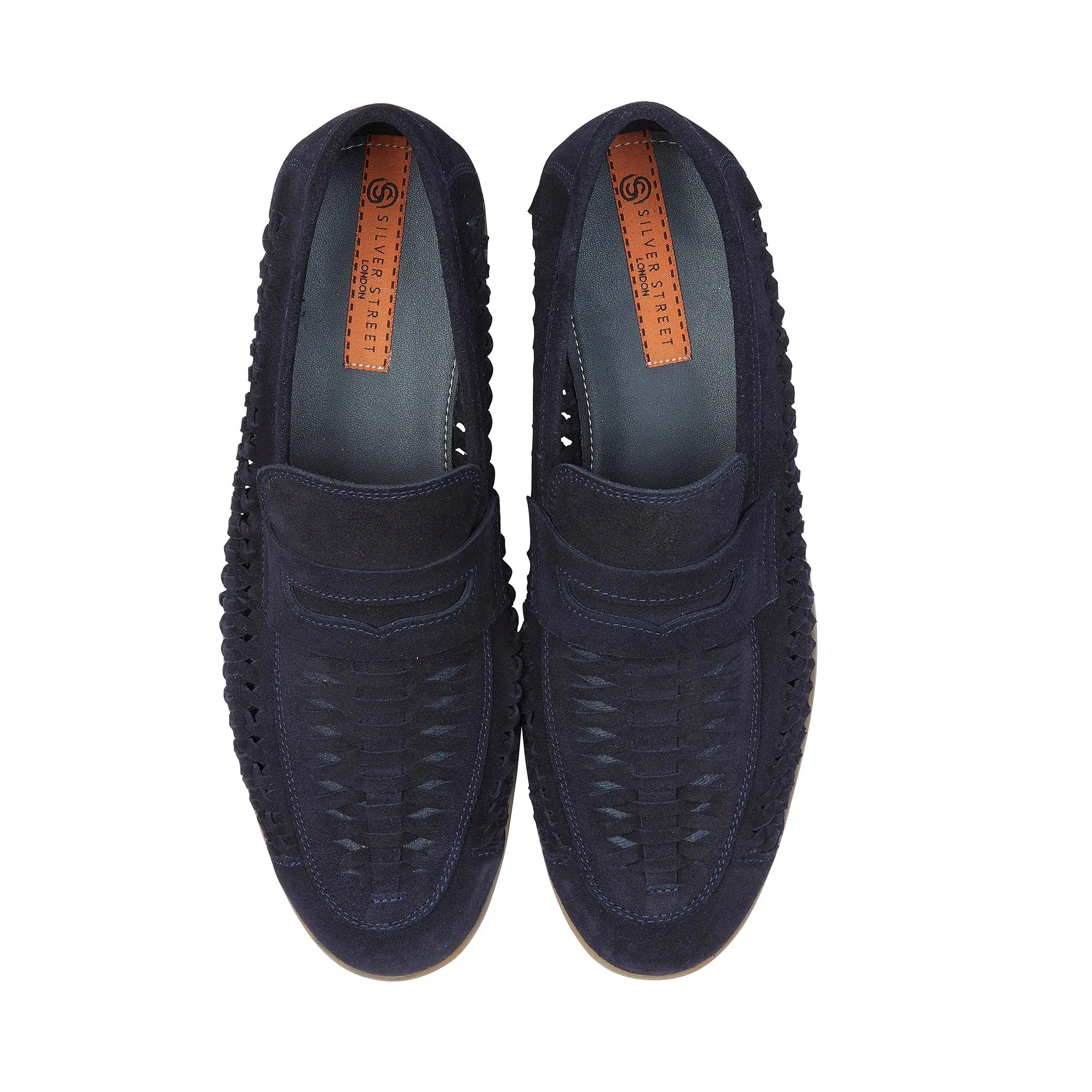 Perth Suede Leather Woven Loafers - Navy