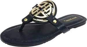 Pierre Dumas Women's Medallion Vegan Slide Thong Flip Flop Flat Sandal