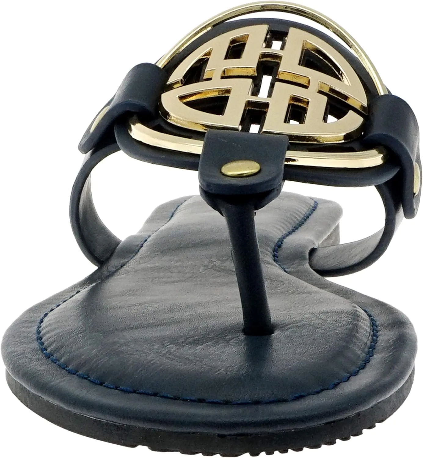Pierre Dumas Women's Medallion Vegan Slide Thong Flip Flop Flat Sandal