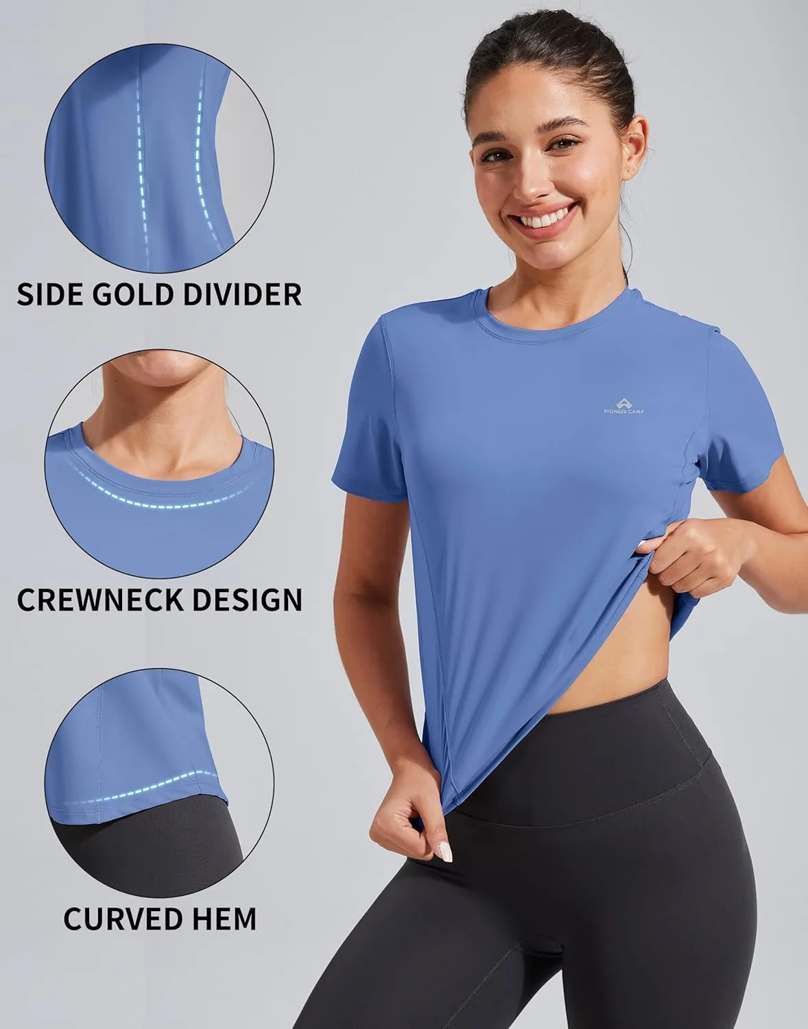 Pioneer Camp Women's Workout Shirts Short Sleeve Quick Dry T-Shirt Gym Athletic Tshirts Yoga Running Tops Crew Neck Tees