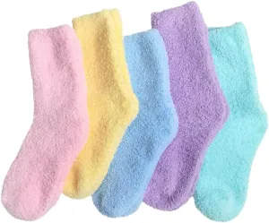 Plush Slipper Socks Women - Colorful Warm Fuzzy Crew Socks Cozy Soft for Winter Indoor