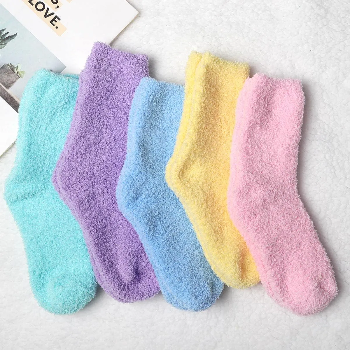 Plush Slipper Socks Women - Colorful Warm Fuzzy Crew Socks Cozy Soft for Winter Indoor